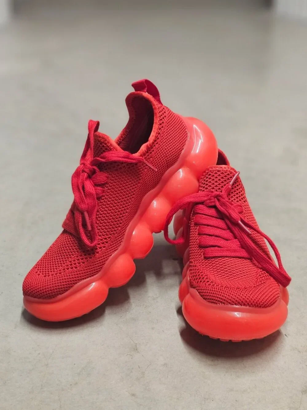 Red Mesh Athletic Sneakers With Bubble Sole - Breathable Lightweight Design For